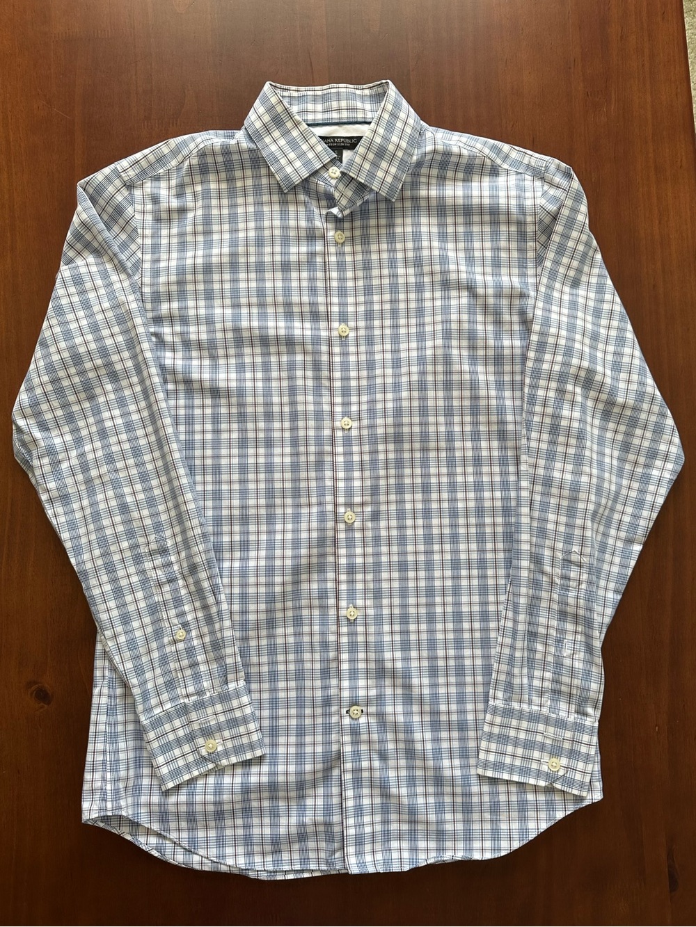 Banana Republic Long-Sleeve Plaid Non-Iron Slim Fit Shirt - Light Blue, Brown